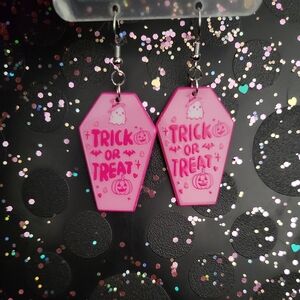 Pink Trick or Treat Coffin Earrings